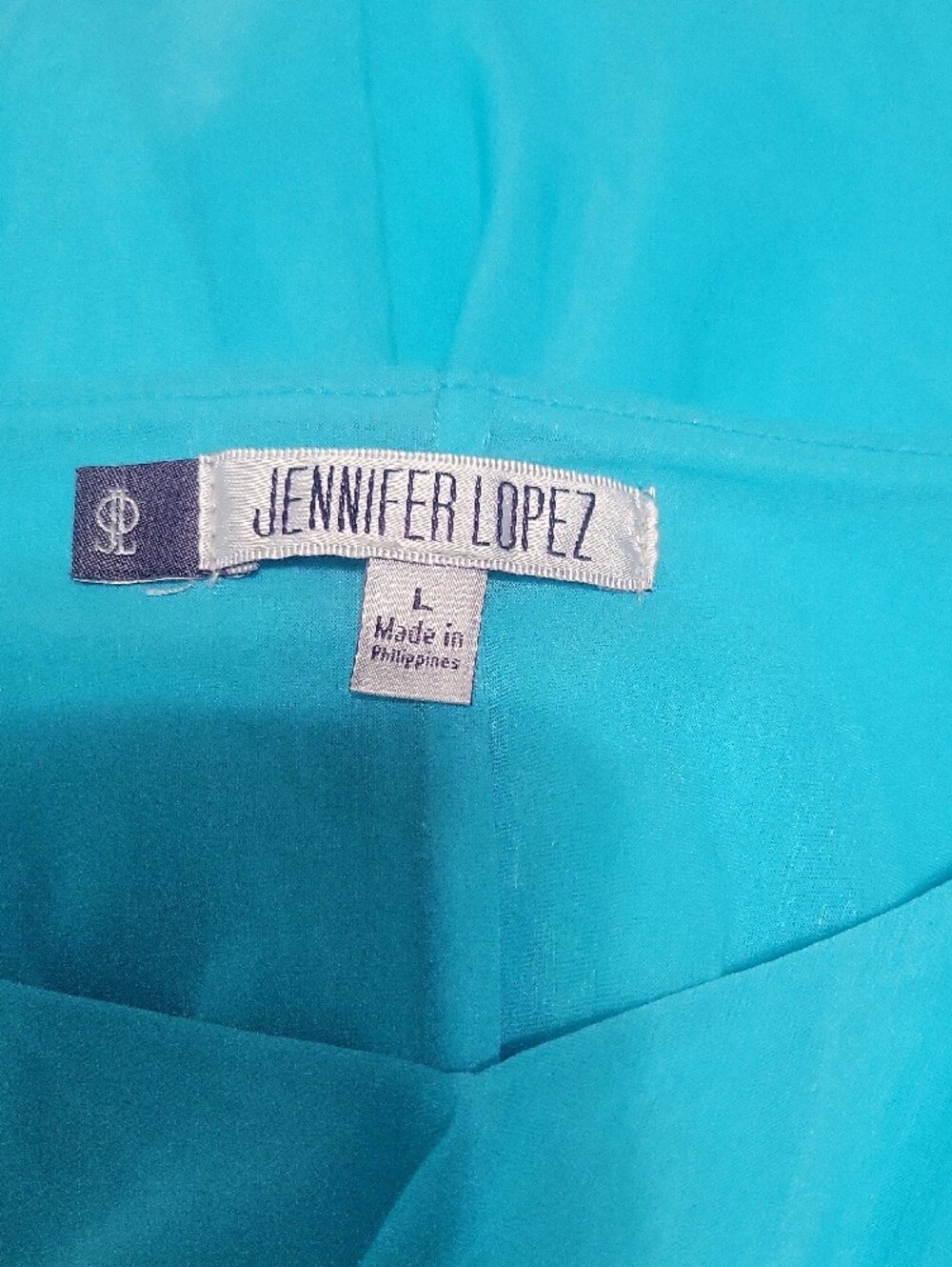 Jennifer Lopez Turquoise V-Neck Flutter Sleeve Blouse - Picture 4 of 6